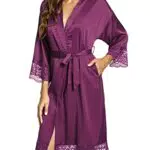 Tuopuda Pigiama Kimono Donna Elegante in Raso con Pizzo e Cintura
