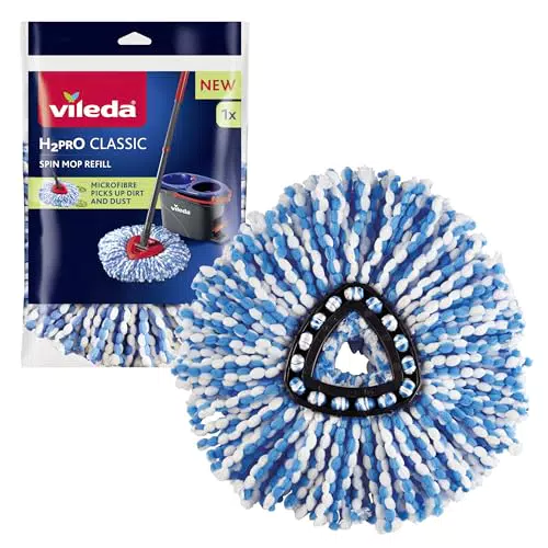 Vileda H2PrO Spin Mop Ricambio in Microfibra Lavabile per Tutti i Pavimenti