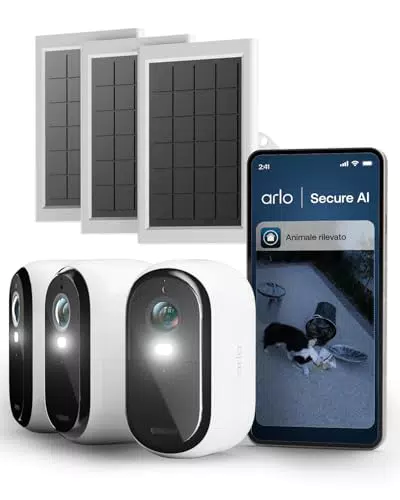 Arlo Essential 3 HD Videocamera WiFi Esterna con Pannello Solare, Batteria Lunga Durata