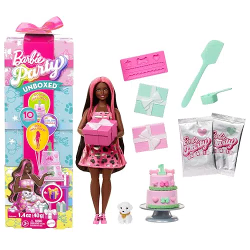 Barbie Party Surprise Shimmerin' Hearts bambola con accessori e effetto cambia colore