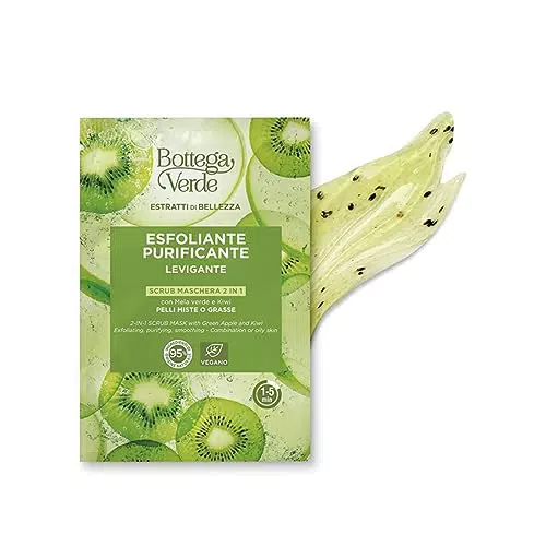 Bottega Verde Maschera Scrub 2 in 1 con Mela Verde e Kiwi per Pelli Miste e Grasse