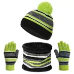 Set cappello, sciarpa e guanti in maglia per bambini inverno caldo e soffice