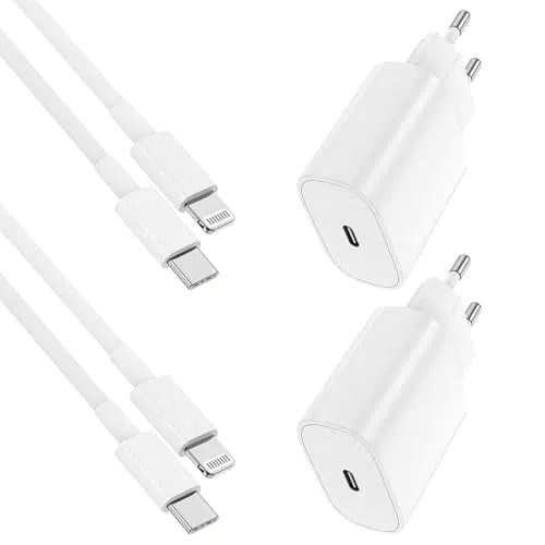 Caricatore veloce USB C 20W con cavo Lightning 2m per iPhone e iPad Apple