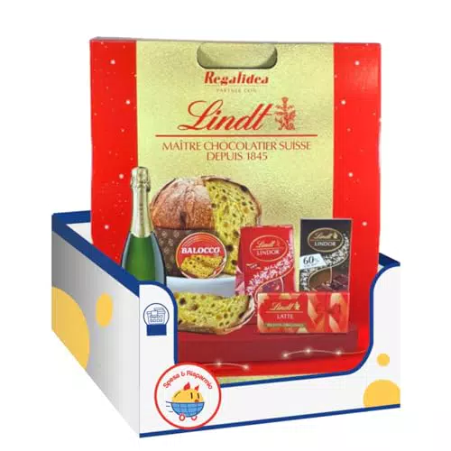 Lindt Cesto Natalizio Strenna Rossa con Panettone, Praline e Spumante