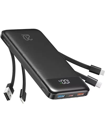 Charmast Power Bank 20000mAh 22.5W Ricarica Rapida con Cavi Integrati