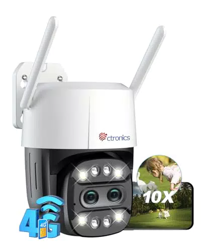 Ctronics Telecamera Esterno 4G PTZ 1080P con Zoom 10X, Audio Bidirezionale