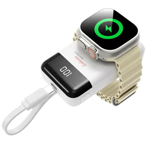 Galeces Power Bank 3000mAh USB C per Apple Watch e iPhone, Caricatore Wireless