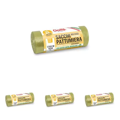 Gallo, 15 SacchettI Spazzatura in Plastica Riciclata, 53x68cm, 30Litri, Blu