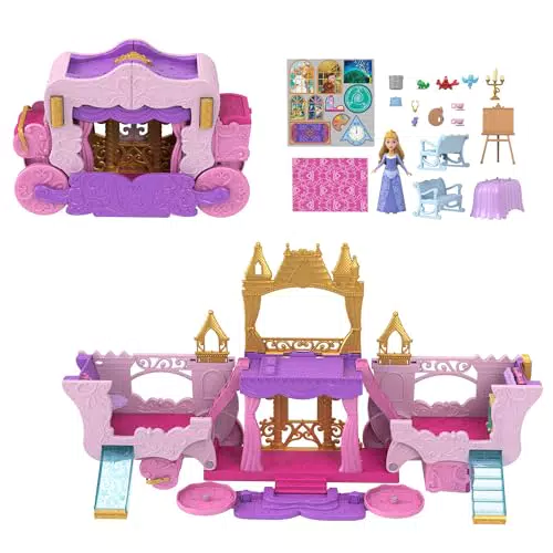 Mattel Disney Princess Castello Carrozza 2 in 1 con Mini Bambola Aurora Playset