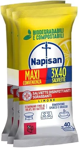 Napisan Salviette Disinfettanti Biodegradabili e Compostabili Multisuperfici