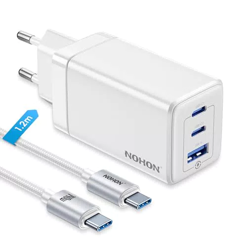 NOHON Caricatore USB C 65W, Ricarica Rapida PD 3 Porte con Cavo 140W, Compatibile iPhone e iPad