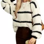 Pullover Donna Elegante Lavorato a Maglia Maniche Lunghe Top Uncinetto Festivo