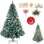 SINCHEREU Albero di Natale Artificiale 180CM con Decorazioni e Base in Ferro