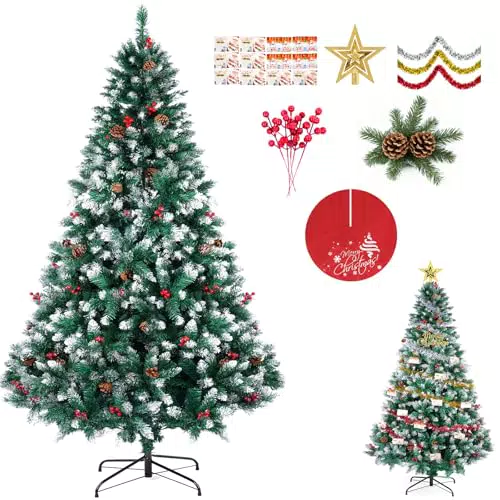 SINCHEREU Albero di Natale Artificiale 180CM con Decorazioni e Base in Ferro