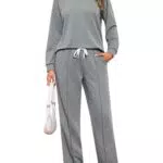 Terecey Tuta Donna Completa Sportiva Invernale Set Allenamento Felpato Vestibilità Ampia con Girocollo e Contrasto di Colori Moderni Grigio