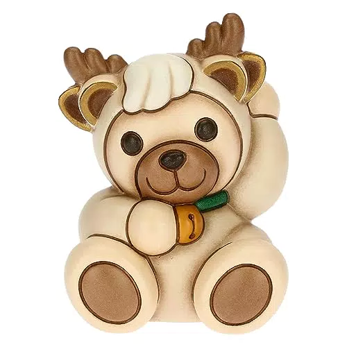 THUN Teddy Renna in Ceramica Decorata a Mano Addobbo Natalizio Idea Regalo