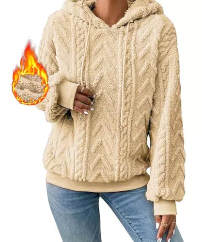 Yeenily Felpa Donna con Cappuccio Elegante Oversize in Pile Calda Autunno Inverno
