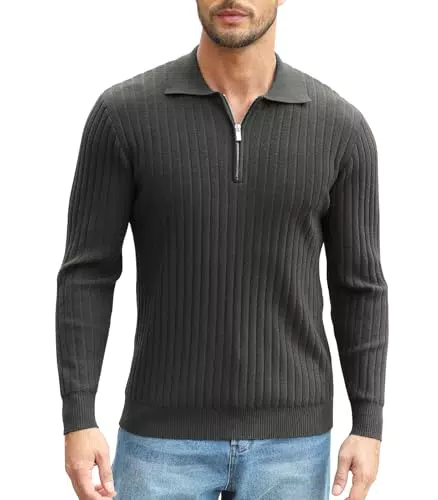 Zetieny Maglione Uomo Invernale Slim Fit con Zip e Collo Polo Casual Morbido