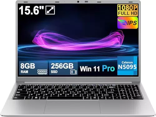 2026 Celeron N5095 Laptop 15.6" FHD, 8GB RAM, 256GB SSD, Windows 11 Pro, 5G WiFi