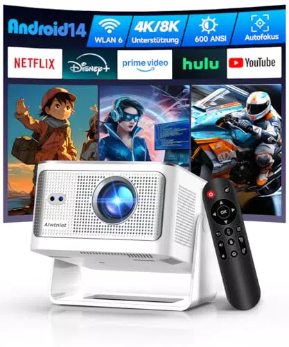 Alwtniet HY350 Max Proiettore Portatile 4K 8K, 1080P, WiFi 6, Bluetooth, Android 14