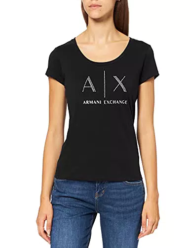 Armani Exchange Maglietta Donna Maniche Corte con Logo Strass