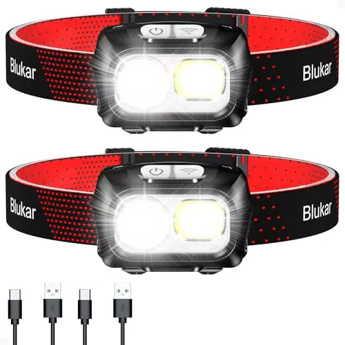 Blukar Torcia Frontale LED 2000 Lumen Ricaricabile Impermeabile per Corsa e Pesca