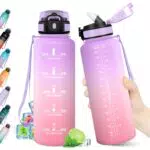 Borraccia Fitness con Indicatore Tempo, Riutilizzabile e Antiperdita con Cannuccia