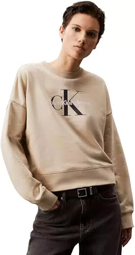 Calvin Klein Felpa Donna Monologo French Terry con Scollo Rotondo