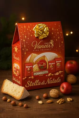 Stella di Natale Cesto Natalizio con Dolci Tipici, Torrone, Biscotti e Cioccolatini