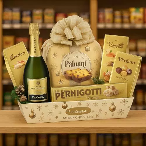 Vassoio Natalizio Merry Christmas con Dolci Tipici e Spumante, Confezione Regalo Gourmet