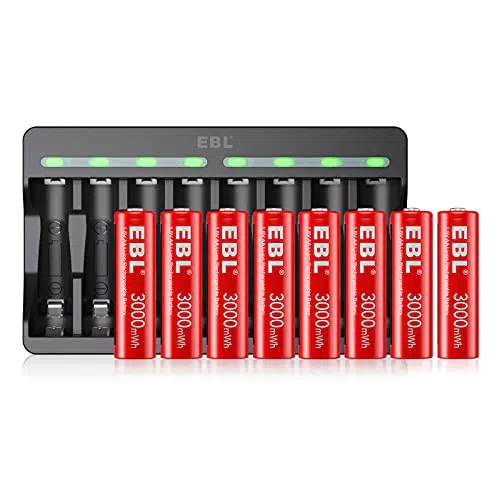 EBL Batterie AA Ricaricabili 1,5V Alta Capacità con Caricabatterie 8 Slot