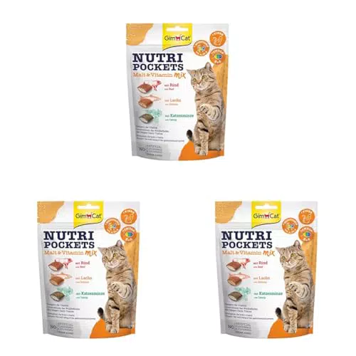 GimCat Nutri Pockets Mix Malto e Vitamina Snack Croccante per Gatti Ripieno Cremoso