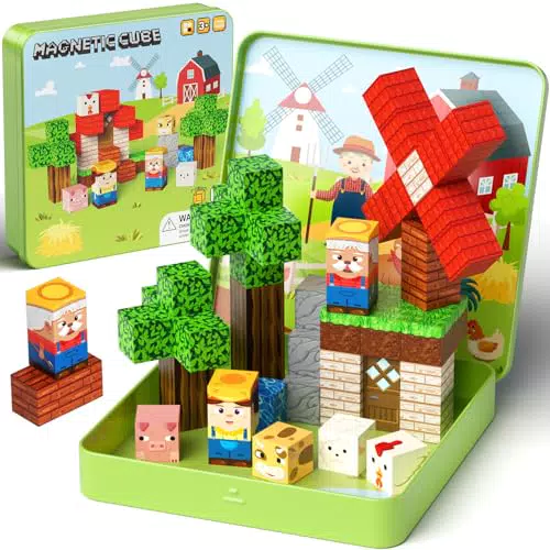 Blocchi Magnetici da Costruzione Giocattolo Viaggio Bambini 3-8 Anni Tema Fattoria