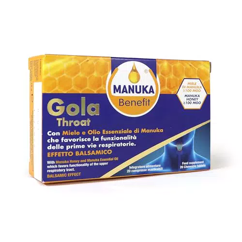 Manuka Benefit Gola Voce con Miele e Olio Essenziale di Manuka per Vie Respiratorie