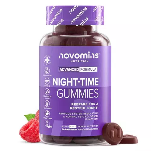 Novomins Gommose Notturne Vegane con Magnesio, L-Teanina e Vitamina B12 Senza Glutine