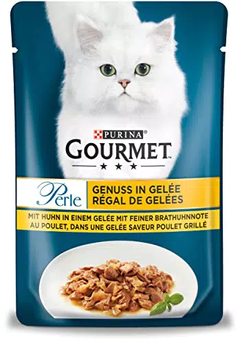 Gourmet Perla Piacere in Gelatina Cibo Umido per Gatti Pollo e Pollo Fritto