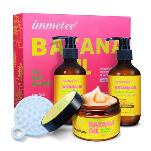 Immetee Set Shampoo e Balsamo Batana con Maschera e Pettine Massaggio Idratante