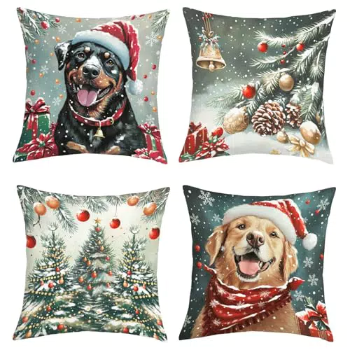 Joymaison Federe Natalizie Copricuscini Divano Motivo Cane e Albero di Natale