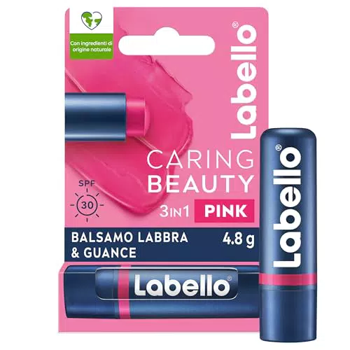 Labello Caring Beauty Burrocacao Labbra e Guance 2 in 1 con SPF Idratante