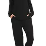 Lovasy Pigiama Donna Invernale in Cotone Caldo Maniche Lunghe Scollo V Pizzo