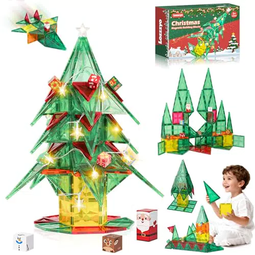 Lozzzyo Costruzioni Magnetiche Bambini, Gioco Montessori Albero di Natale Luminoso