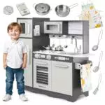 Mamabrum Cucina Giocattolo in Legno per Bambini con LED, Forno e Accessori Educativi