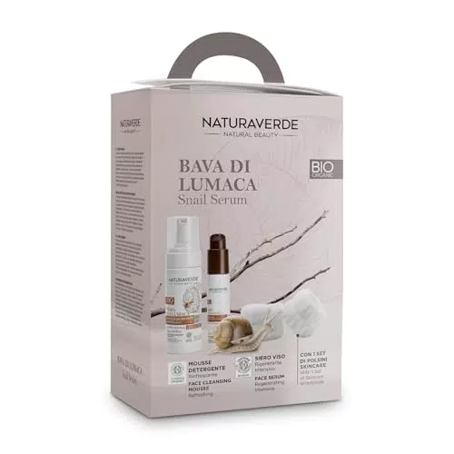 Naturaverde Set Regalo Bava di Lumaca Bio con Mousse Detergente, Siero Viso e Polsini