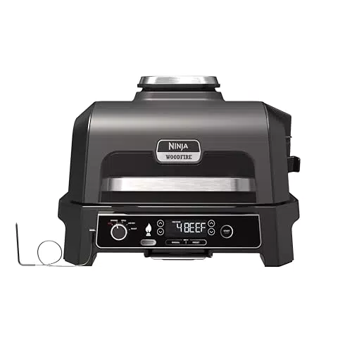 Ninja Woodfire Barbecue Elettrico XL 4 in 1 Griglia Friggitrice ad Aria Affumicatore