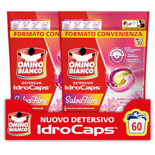 Omino Bianco Idrocaps Detersivo Lavatrice in Capsule Salva Fibre Efficace Freddo