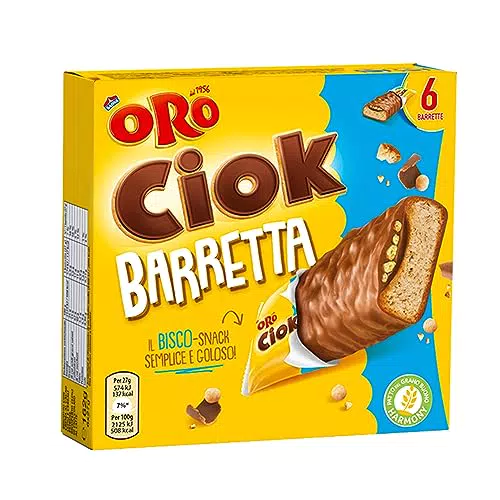 Oro Ciok Barretta Biscotto Croccante con Cioccolato al Latte e Riso Soffiato