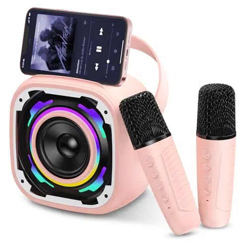 PKBD Mini Macchina Karaoke con 2 Microfoni, Altoparlante Bluetooth Portatile Bambini