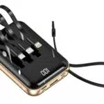 SMART·J Power Bank DX458 10000mAh con Cavi Integrati, Ricarica Rapida, LED