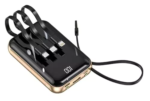 SMART·J Power Bank 10000mAh DX458 con Cavi Integrati, LED, Ricarica Rapida 10W