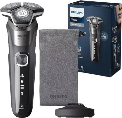 Philips S5000 Rasoio Elettrico Wet & Dry con Rifinitore, Astuccio e Supporto Ricarica